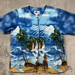 Nui Nalu Hawaiian Shirt XL Blue Island Surfer Short Sleeve Men's Button-Up
